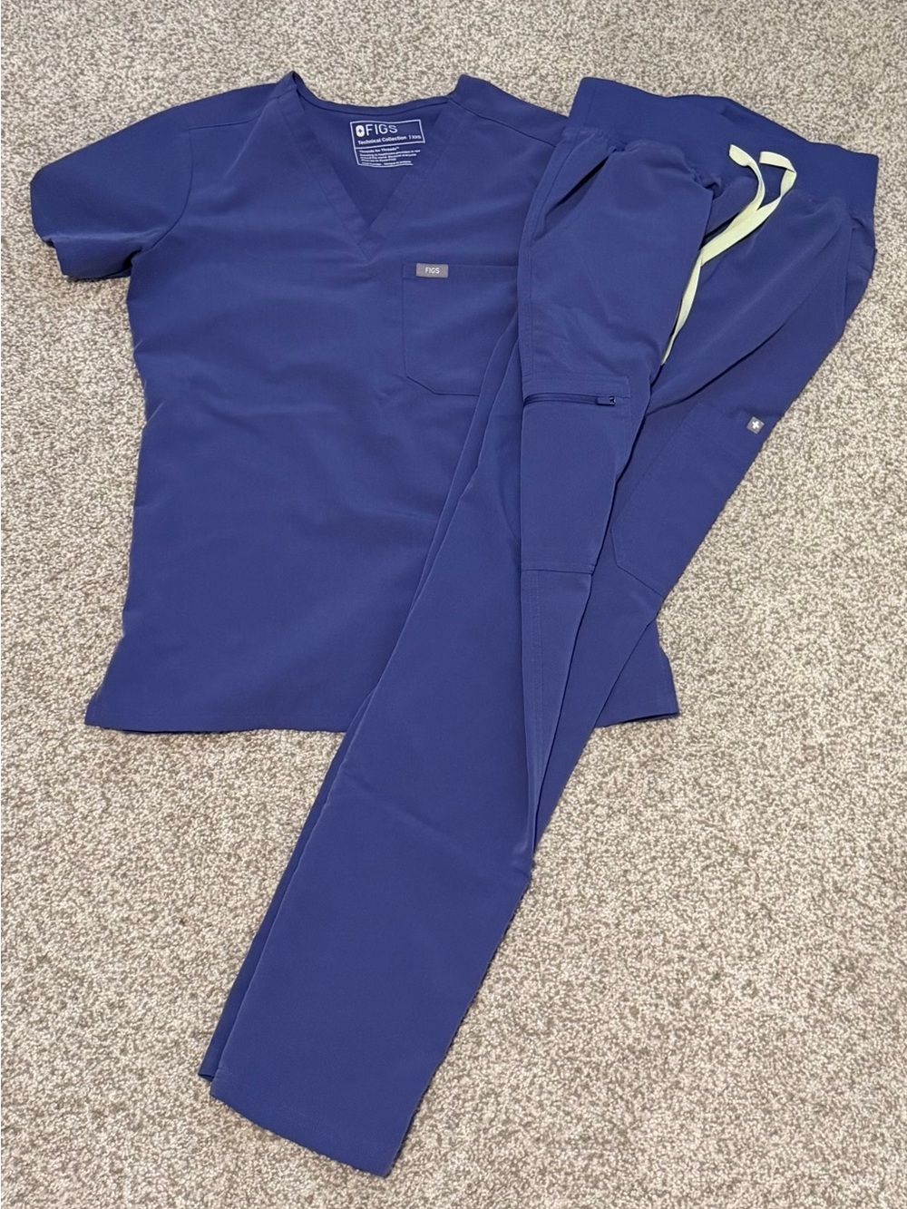 Figs Women's Scrub Set in purple with yellow Drawstring
